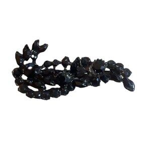 Black Enamel Vintage Brooch Prong Set Glass Beads 2.5” L 1”W